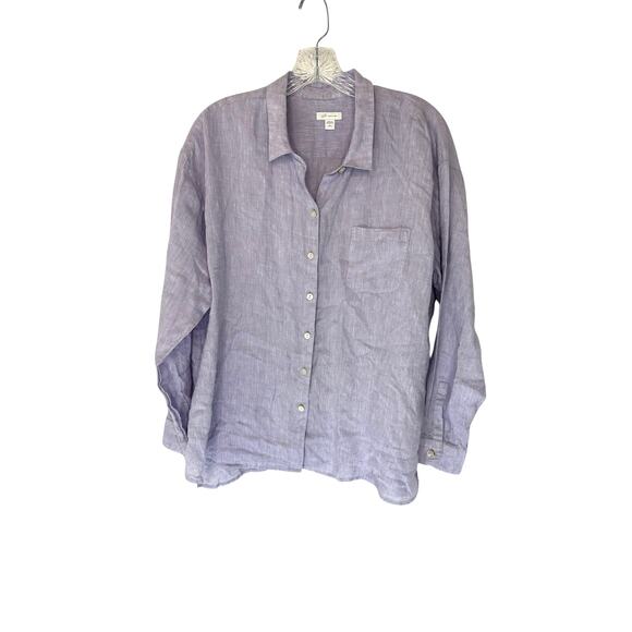 J. Jill Love Linen Purple Lagenlook Coastal Long Sleeve Blouse Size Large Petite - Picture 1 of 11